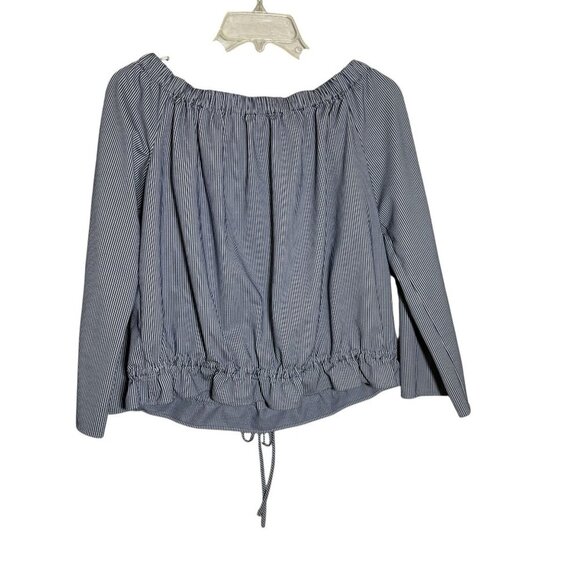Theory Womens Striped Off-Shoulder seersucker Drawstring Top Small blue white - Picture 5 of 7